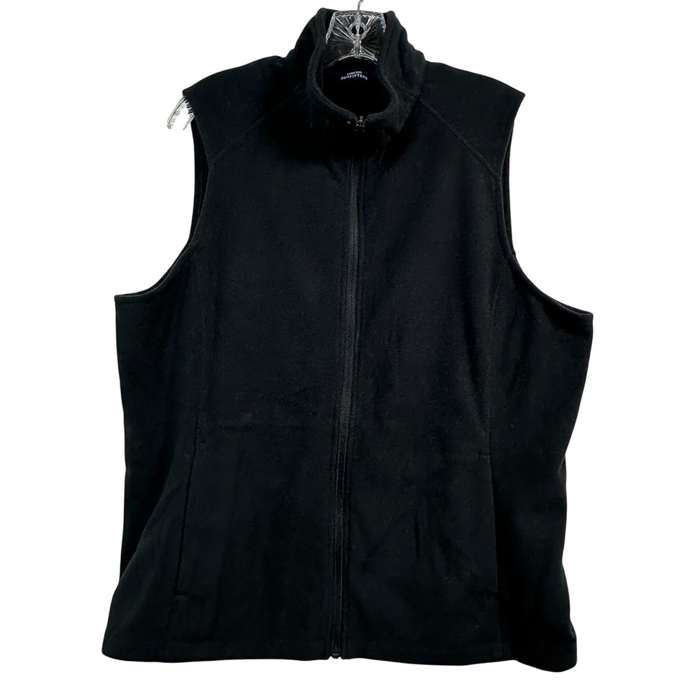Lands End Outfitters Womens Black Fleece Full Zip Mock Neck Vest XL